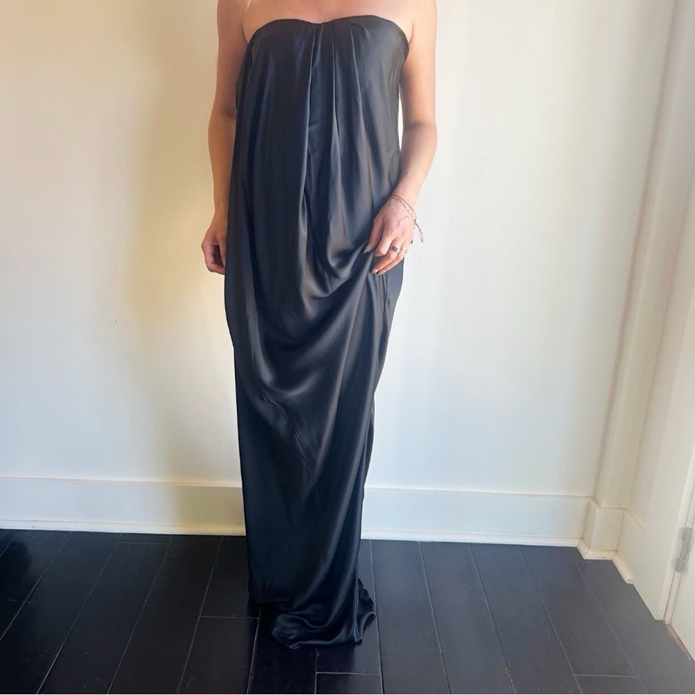 Bottega Veneta Black Silk Strapless Gown